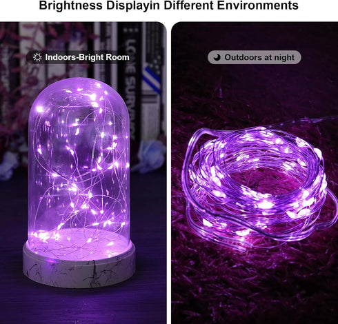 8 16FT 50Led Light Purple Fairy Lights Battery Operated (Included), Modes & Auto Timer, Mini Twinkle Lights, Waterproof