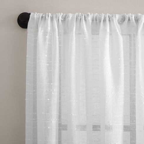 Clean Window Textured Slub Stripe Anti-Dust Allergy/Pet Friendly Sheer Curtain Panel, White, 52" W x 84" L
