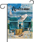 Welcome Summer Blue Sea Ocean Chairs, Myosotis Sylvatica Flower Beach Garden Flag, Tropical Outdoor Decor for Yard