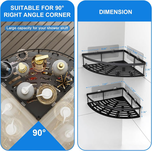 2 Pack Corner Shower Caddy, Adhesive Bathroom Shower Corner Organizer Shelf, No Drilling Rustproof Wall Mounted Shower