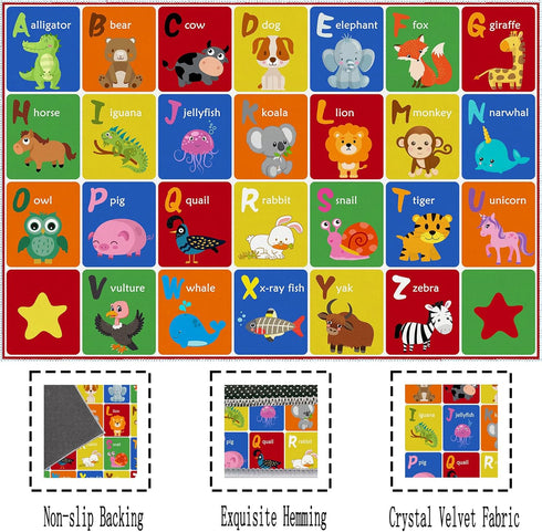 SXYLPP Classroom(47x71in) ABC Alphabet Animal Rug, Educational Letter Learning Game Playmat for Kids, Crawl Floor Mat