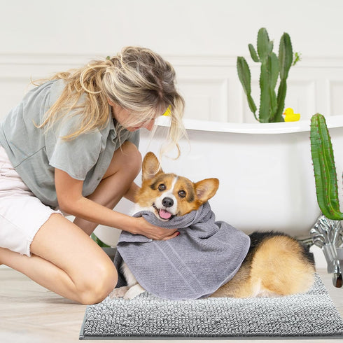 Gibelle Grey Bathroom Rug Set, 2 Piece Chenille Non Slip Bath Mat, Quick Dry Bathroom Decor Accessories