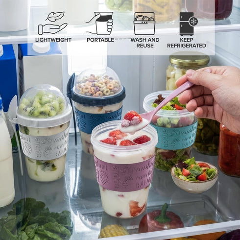 4 Pcs Yogurt Parfait Cups Breakfast On The Go Reusable Plastic Containers With Lids And Spoons Take And Go Yogurt Cup