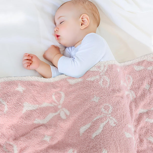 Pink Bow Baby Girl Blanket Cozy Knitted Bow Baby Blanket for Girls,