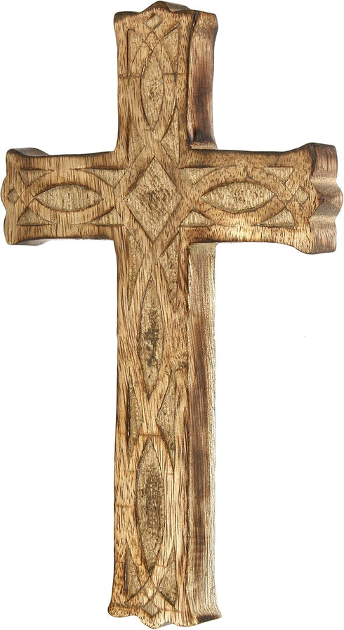 Hosley Wooden Cross - 8 Inches Long Hand Carved Ideal Gift or Decoration for Home, Weddings, and Meditation