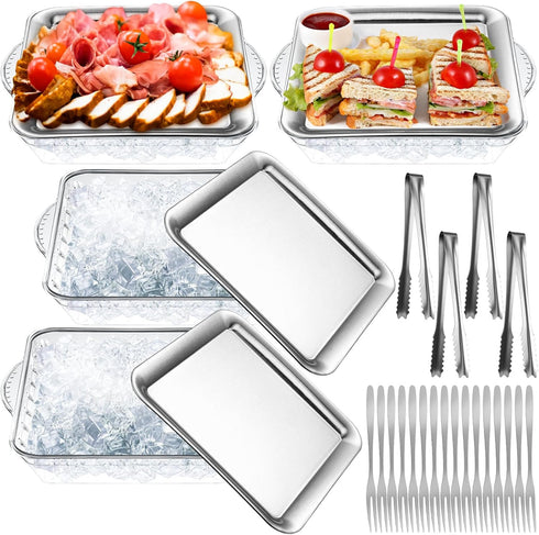 Baderke 4 Set 9" Chilled Serving Tray for Parties with Compartments Ice