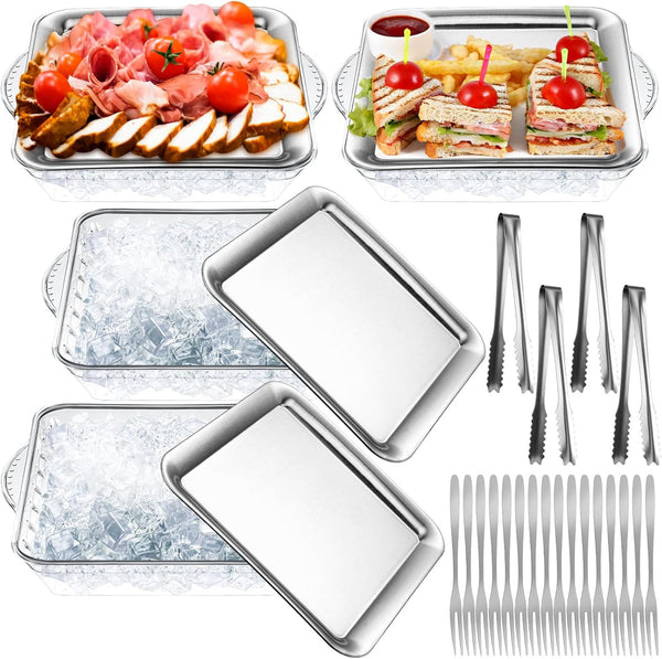 Baderke 4 Set 9" Chilled Serving Tray for Parties with Compartments Ice