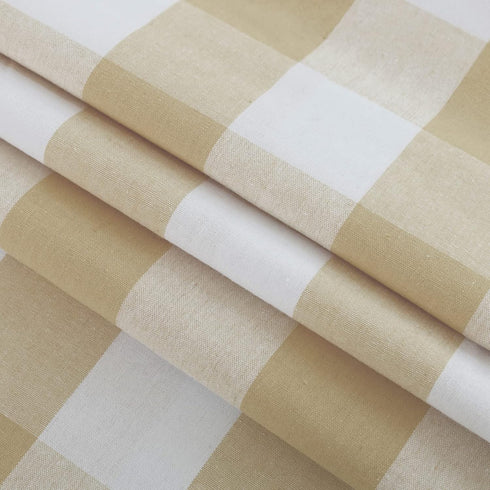 Buffalo Check Curtains, 54 inches Long, Beige and White Gingham Plaid, 2 Panels for Kitchen or Living Room