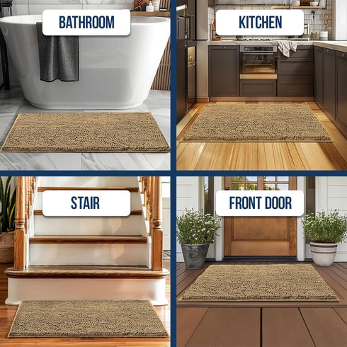 Muddy Mat Chenille Bathroom Rugs, Quick Dry Microfiber Non Slip Washable Bath Mats for Bathroom, Kitchen, Shower Floor