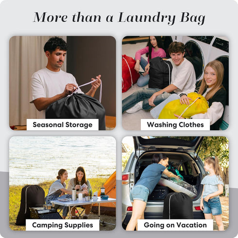 Nylon XL Laundry Bag, Black, Large Capacity with Locking Drawstring, Fits 2 Loads of Clothes (30" x 40")