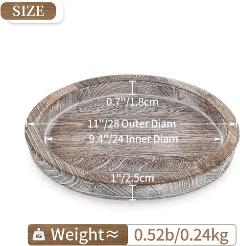 Set 2 Counter Hanobe Rustic Wooden Serving Tray of Round Wood Butler Decorative Tray Whitewash Centerpiece Candle
