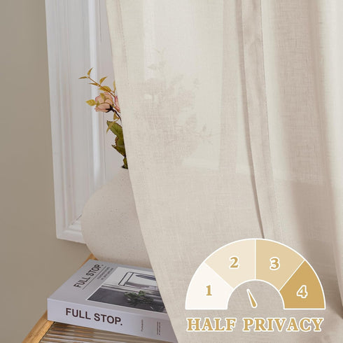 H.VERSAILTEX 63 Inch Tie Up Linen Curtains, Natural Textured Privacy Curtain, Multi Hanging Ways, 42x63
