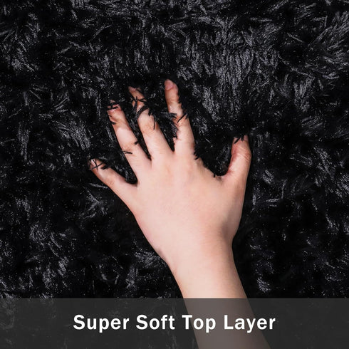 Xafir 4x6 4'x6') Area Rug for Living Room:Ultra Soft Fluffy Shag Black Rugs,Large Fuzzy Plush Indoor Non Slip Carpet