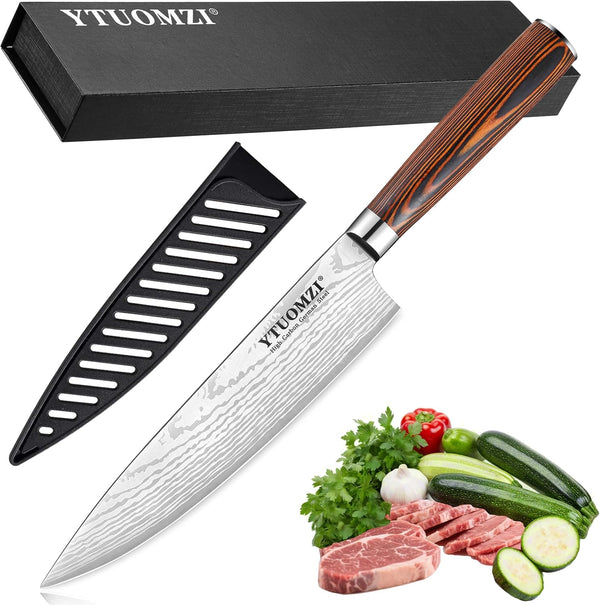 Razor-Sharp Chef Knife, 8-inch High Carbon Stainless Steel Chef's Knife for Home Kitchen & Restaurant, with Sheath &