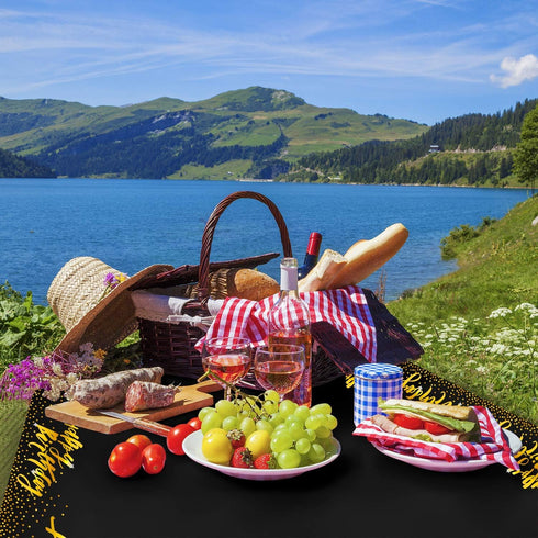 Aneco 2 Pack Happy Birthday Table Cloth Cover, Black Gold Party Tablecloth 54 x 108 Inches
