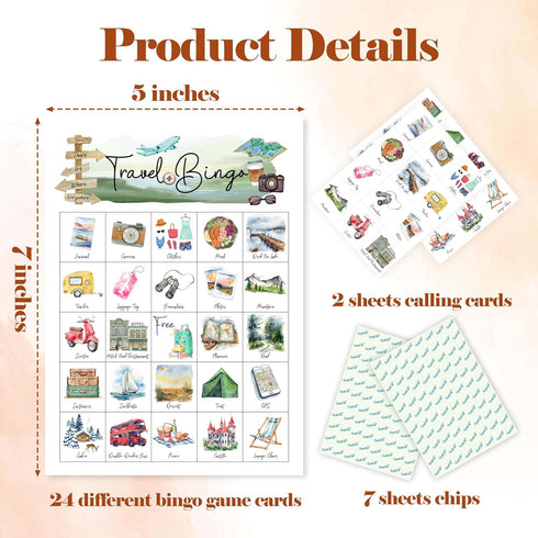 Fahdatzh -05, Travel Games Bingo Cards, Journey Theme Bingo Game, Trip Game for Family Friends Large Multiplayer Group