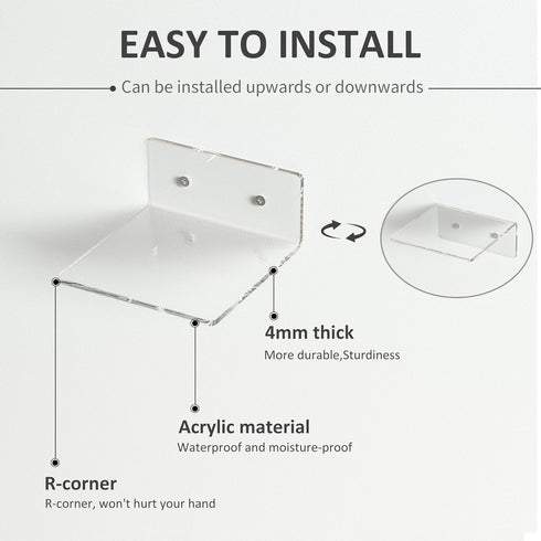 6 Inches 4 Pack Clear Small Wall Shelves, Acrylic Floating Shelf for Small Space, Acrylic Display Ledges for Funko Pop