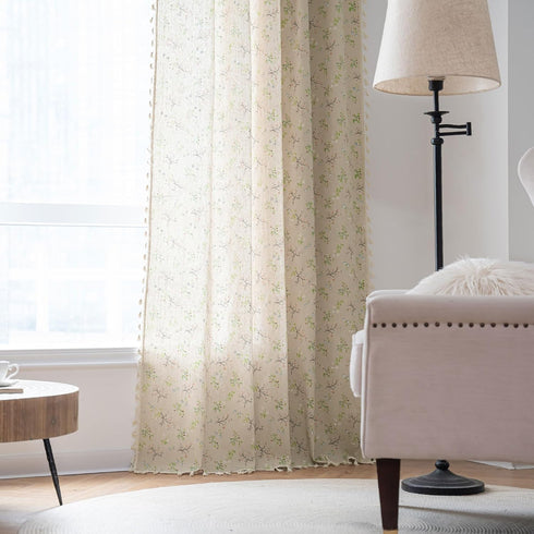 84 Inches 1 ENJOYBRIDAL Floral Living Room Curtains Long Doorway Vintage Semi Sheer Drapes Farmhouse Nursery Bohemian