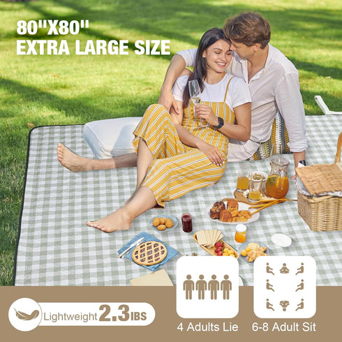 80"x80" 3-Layer Picnic Blankets Outdoor Extra Large - Portable Waterproof Picnic Blanket, Machine Washable Foldable
