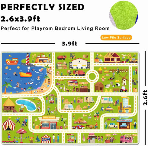 Kids Non-Slip Car Play Rug, Educational Road Traffic Carpet for Bedroom and Boys Playroom, Multi Color Mat