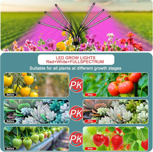 Mefflypee Grow Lights for Indoor Plants, LED Grow Light Stand, Red White Full Spectrum Plant Lamp with Adjustable