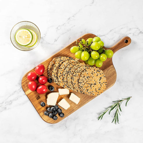 Acacia Wood Serving Board, Cutting Board with Handle, Wooden Cheese Board, Charcuterie Board for Food, 15x7.5x0.6 Inch