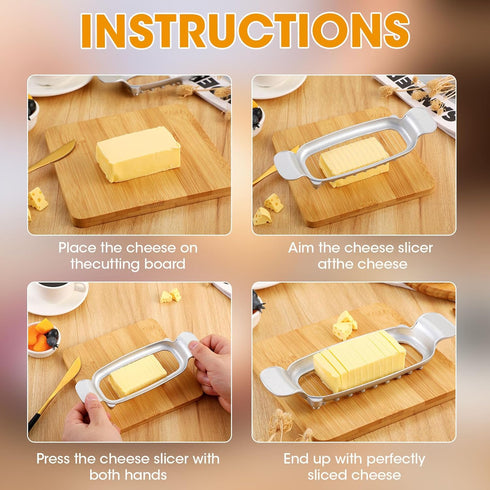 Stainless Steel Butter Slicer Cutter with Ergonomic Handle, Metal Butter Stick Slicer for Single Stick Butter, Wire