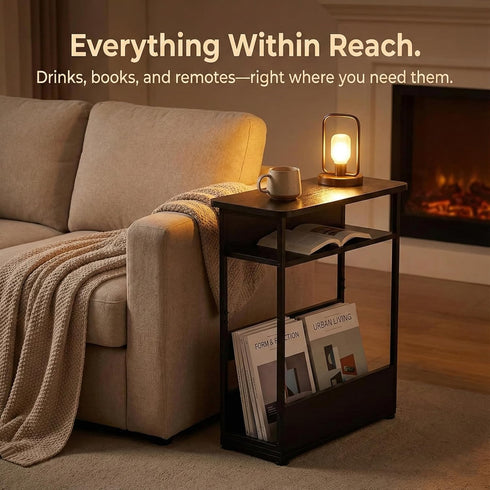 Table,3-Tier Narrow Side Slim End Table with Storage Shelf,Modern Sofa Table Thin Side Table for Narrow and Small