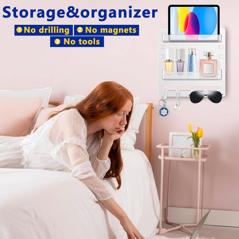 Epritliber Teens,5 Bedside Wall Mount Organizer,Bedside Wall Shelf Accessories Floating Shelves Stick On for Bedroom
