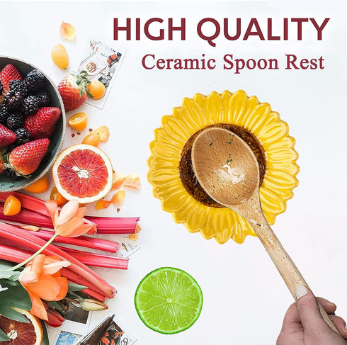 Sunflower Shaped Ceramic Spoon Rest, 2 PCS for Stove Top and Counter