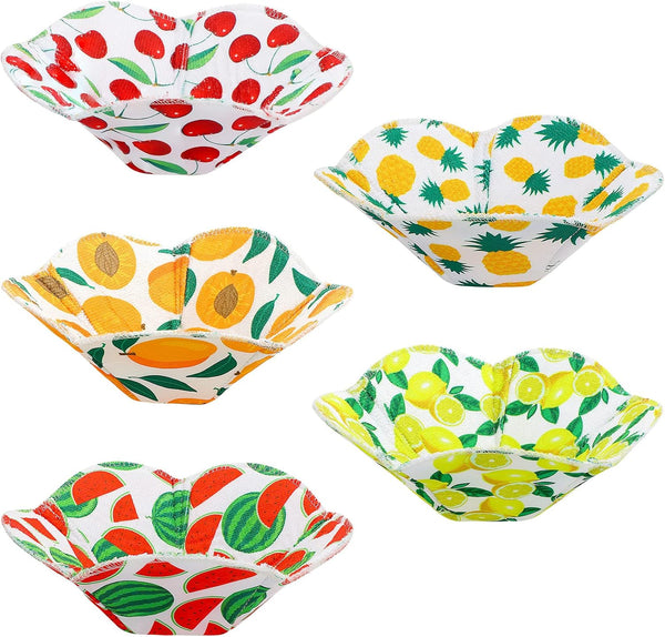 Microwave Bowl Holders Set of 5, Heat Resistant Polyester Sponge Bowl Pads for Soup Bowl, Geometric Pattern