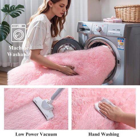 KICHOWUA 4x6 Pink Fluffy Area Rugs for Bedroom Girls, Soft Washable Fuzzy Furry Shag Rug for Kids Room, Nursery, Dorm