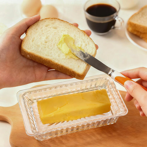 Countertop Clear Glass Butter Dish with Lid, Covered Crystal Butter Holder Container for & Fridge