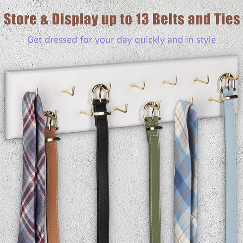 Belt Hanger Wall Mount, Belt Organizer for Closet, Holds Over 28 Belts, Wooden Wall Mounted Rack for Storage