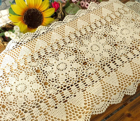 Laivigo Handmade Crochet Lace Table Cloth Doilies - Rectangle, 16 x 35 Inch, Beige