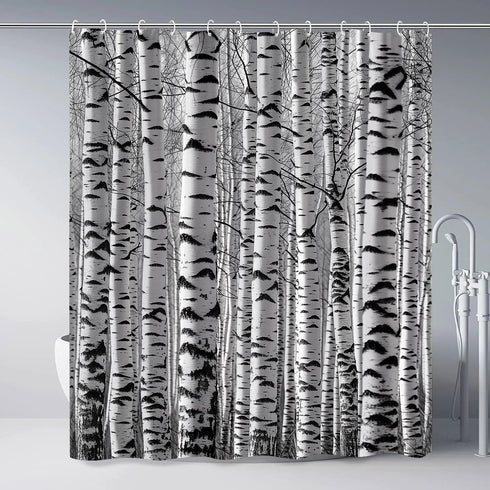 Birch Trees Shower Curtain Forest Mottled Trunk Tree Branch Outdoors Nature Theme Winter Rustic Landscape Bathroom Accessories Set with Hooks 70Wx70H Inch by ZZYSKS