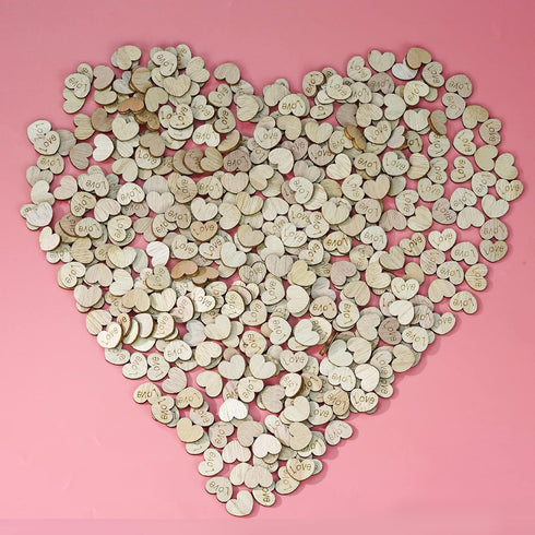 Lystaii 400pcs Rustic Wooden Love Heart Table Scatter Decoration, Engraved Natural Wood Heart Confetti