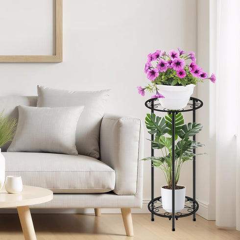 2 23.9 inch, CASIMR Plant Stand Indoor Outdoor, Metal Rustproof Flower Shelf Tier Tall Multiple Plant Pot Holder Rack
