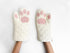 Cricket & Junebug Oven Mitts, Cat Paws - White and Pink.