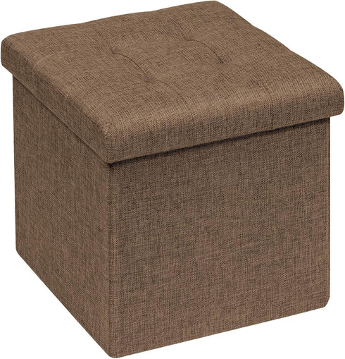 B FSOBEIIALEO Storage Ottoman Cube, Folding Toy Chest Footrest for Living Room Seat (12.6"X12.6"X12.6", Linen Brown)