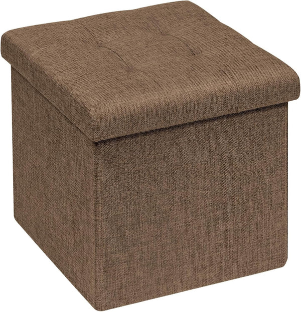 B FSOBEIIALEO Storage Ottoman Cube, Folding Toy Chest Footrest for Living Room Seat (12.6"X12.6"X12.6", Linen Brown)