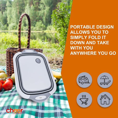 Cheer Collection Collapsible Cutting Board - Silicone Foldable Non-Slip Chopping Board with Drainage Hole