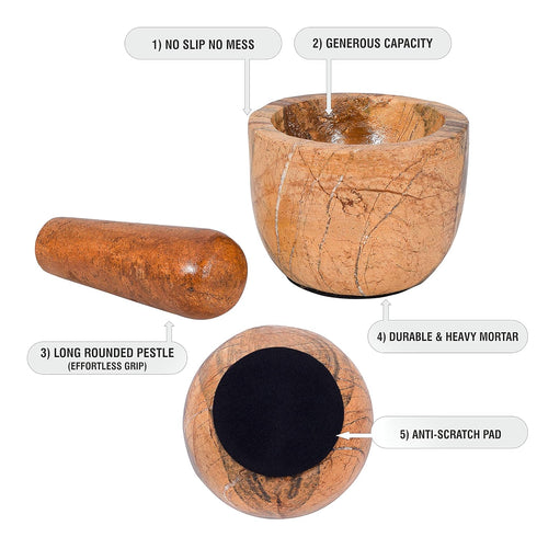 Mortar and Pestle, Heavy Duty Polished Hard Stone Grinder for Spices, Pastes, Herbs, Seasoning (Bidasar)