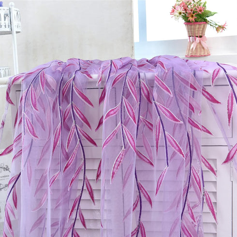 ICYANG Sheer Lavender Curtains Lilac Leaf Purple Vine Willow Tulle Drape Panel Valances 78.6 x 39.3 Inch for Home