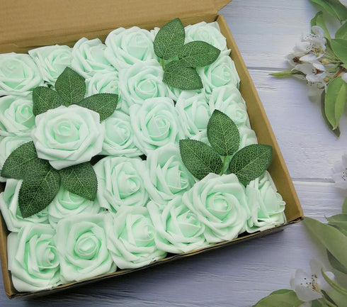 D-Seven Artificial Flowers, 30PCS Real Looking Fake Roses with Stem for DIY Wedding Bouquets, Centerpieces, Party