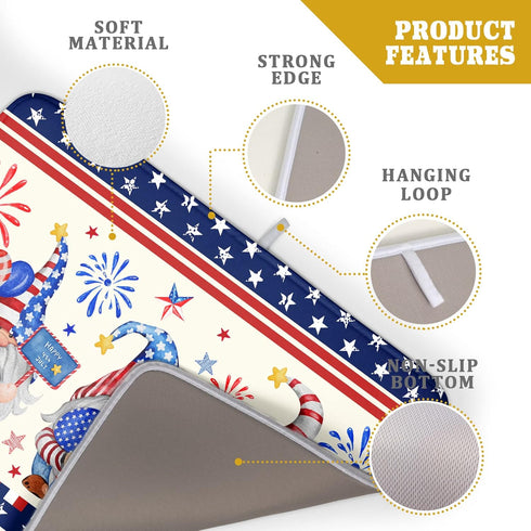 4th of July Drying Mat for Kitchen Counter, 18 x 24 in - Patriotic Gnomes Microfiber Dish Drainer Pad for Holiday Decor