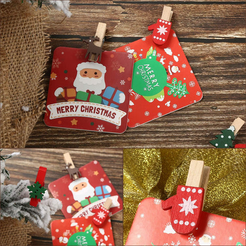 Boao Christmas Wood Clips - 60 Pieces Photo Clips for Christmas Tree, Elk Gloves, Snowflake Clothespins