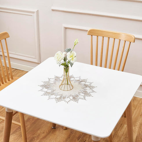 15 inches 15 Natural Linen Doily Round Neutral Earth Tones Beige Lace Coffee Table Topper Dresser Scarf Place Mats