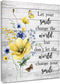 LB Yellow Floral Wall Art - Butterfly Blue Flower Funny Inspirational Canvas for Bathroom Rustic Farmhouse Decor