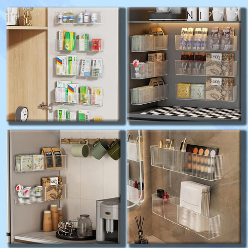 2 Pack 3 14''Length Bathroom Makeup Organizer Wall Mount Clear Bathroom Organizers and Storage with Compartments
